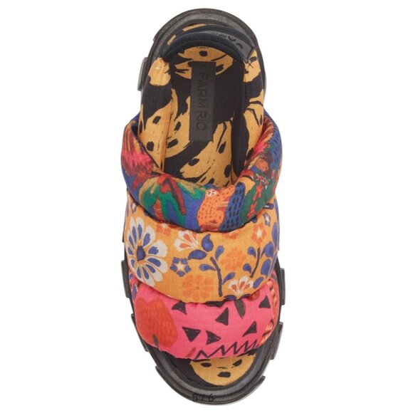 Farm Rio Mixed Print Floral Puffy Platform Slingback Sandals Size 7.5 New In Box - Picture 5 of 8